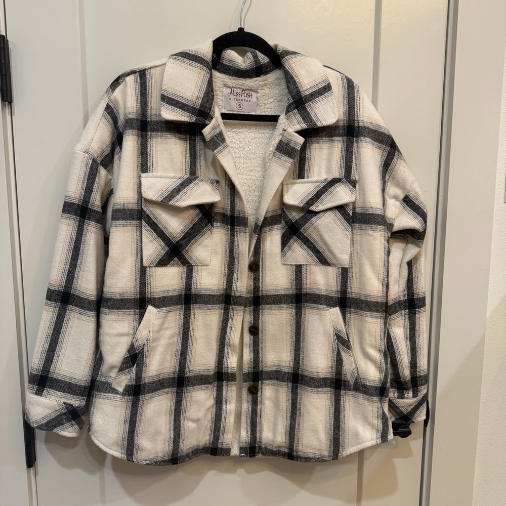 Plaid Button-Up Jacket Sherpa Lined
